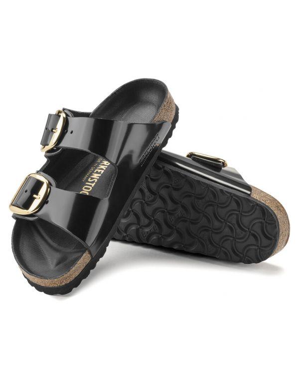 SANDALES ARIZONA BIG BUCKLE HIGH SHINE BLACK