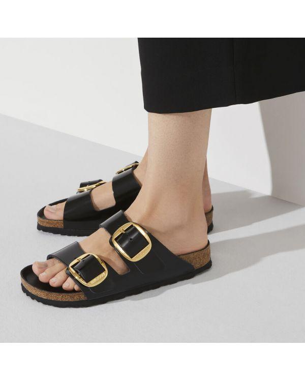 SANDALES ARIZONA BIG BUCKLE HIGH SHINE BLACK