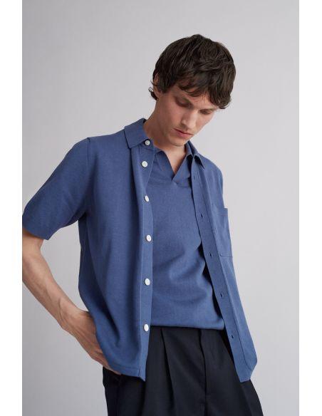 CHEMISE ROLLO COTTON LINEN SS CALCITE BLUE