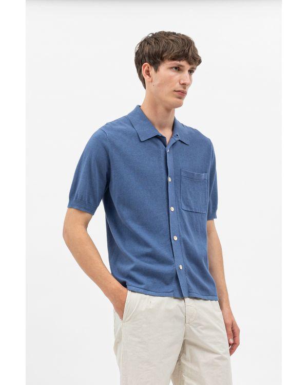 CHEMISE ROLLO COTTON LINEN SS CALCITE BLUE