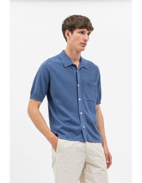 CHEMISE ROLLO COTTON LINEN SS CALCITE BLUE