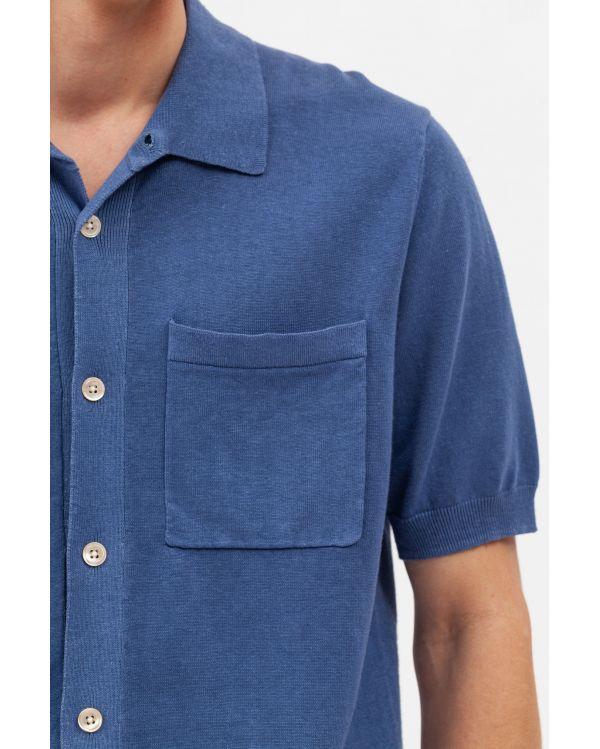 CHEMISE ROLLO COTTON LINEN SS CALCITE BLUE