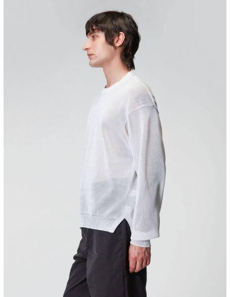 WHITE SEMI-TRANSPARENT EFFECT BOXY SWEATER