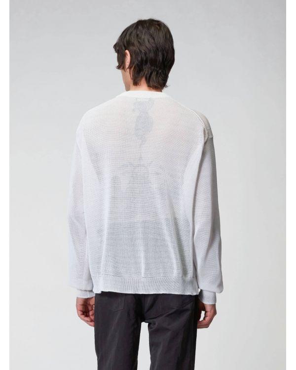 WHITE SEMI-TRANSPARENT EFFECT BOXY SWEATER