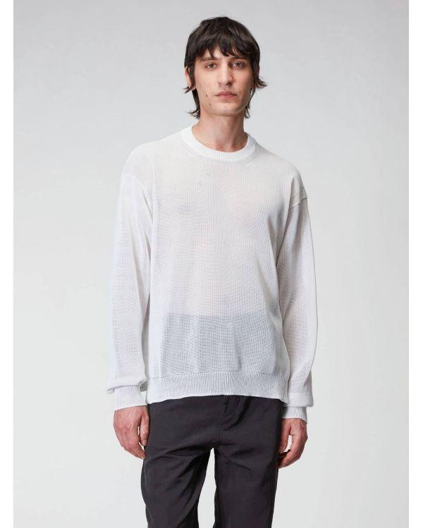 WHITE SEMI-TRANSPARENT EFFECT BOXY SWEATER