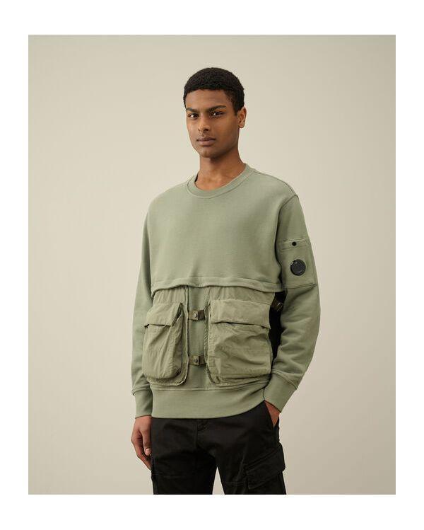 SWEAT COL ROND POCHE DETACHABLE AGAVE GREEN