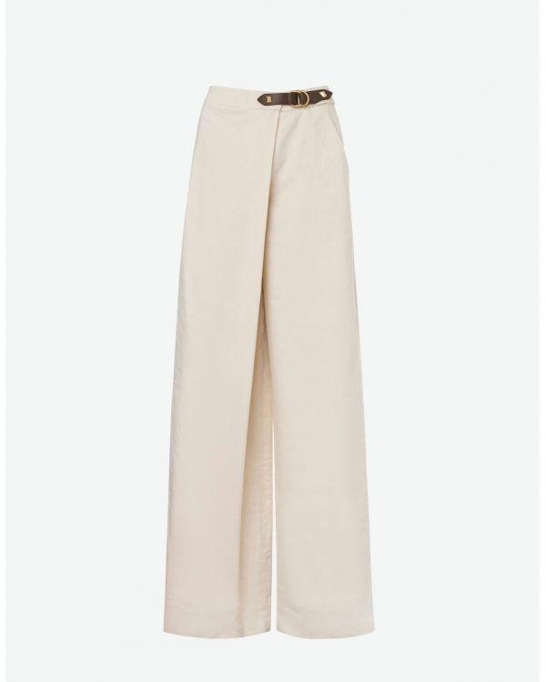 PALAZZO PANTS VISCOSE AND STRETCH LINEN SAND
