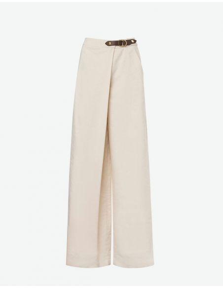 PALAZZO PANTS VISCOSE AND STRETCH LINEN SAND
