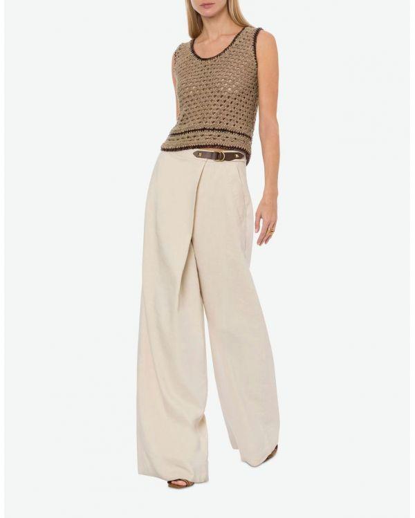 PALAZZO PANTS VISCOSE AND STRETCH LINEN SAND