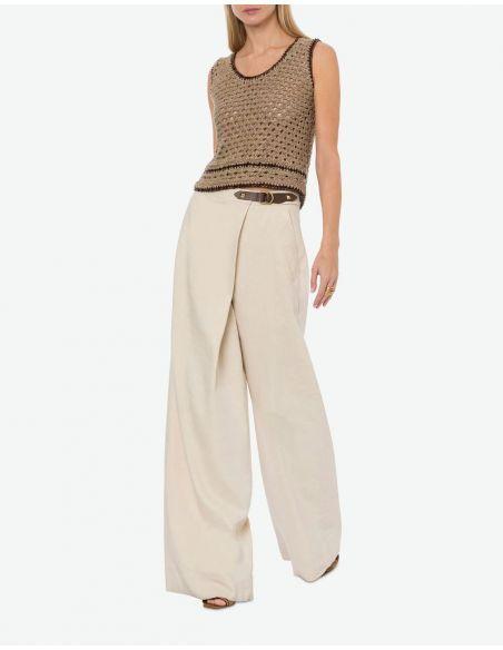 PALAZZO PANTS VISCOSE AND STRETCH LINEN SAND
