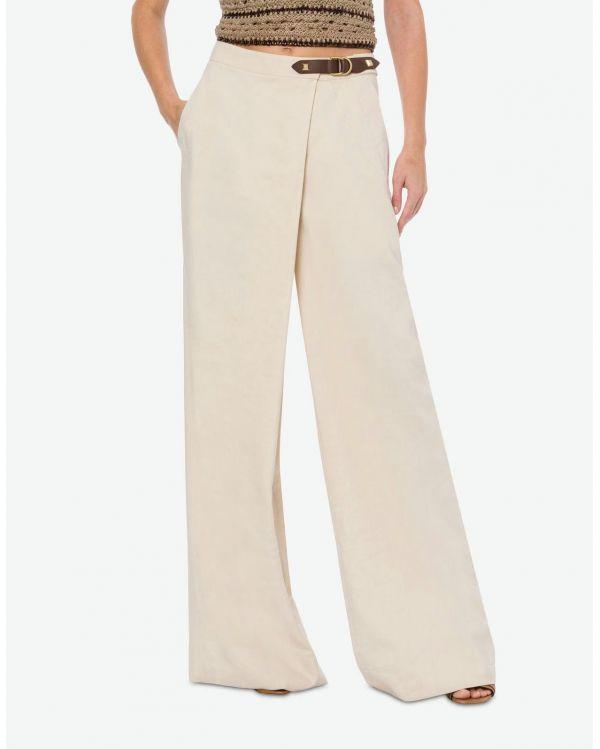 PALAZZO PANTS VISCOSE AND STRETCH LINEN SAND