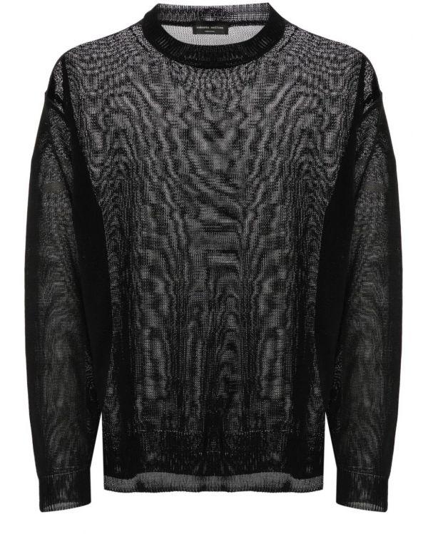 BLACK SEMI-TRANSPARENT EFFECT BOXY SWEATER