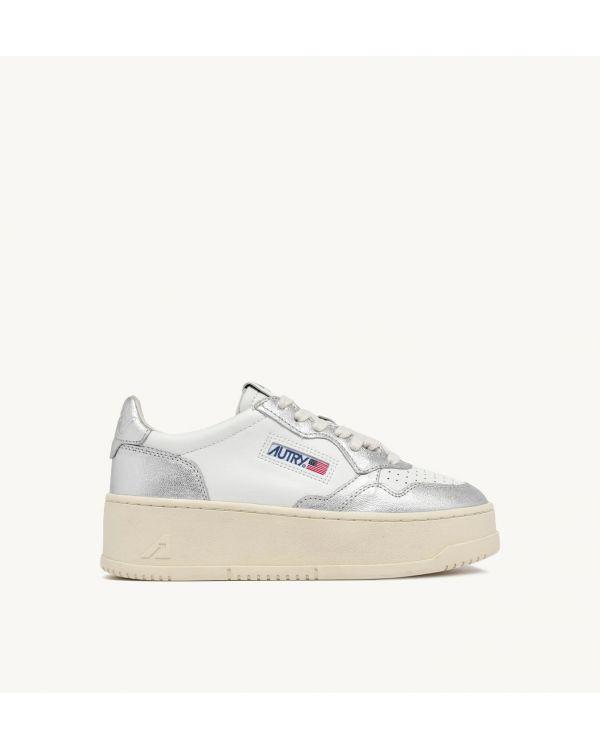 SNEAKERS PLATFORM LOW WOMEN CUIR BLANC ET ARGENT