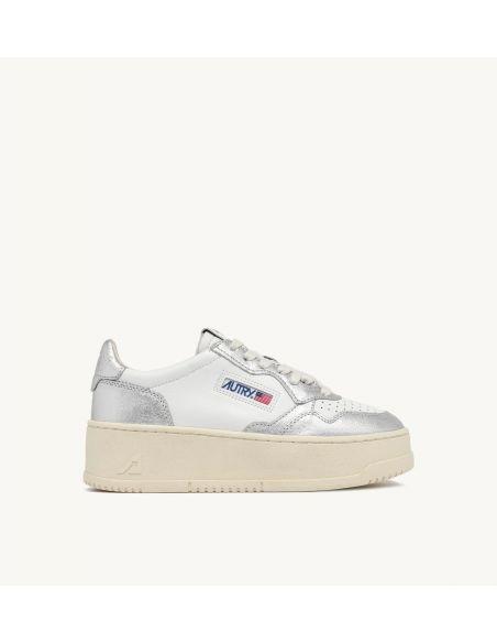SNEAKERS PLATFORM LOW WOMEN CUIR BLANC ET ARGENT
