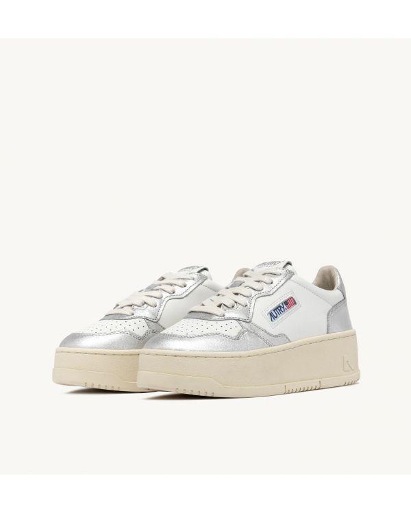 SNEAKERS PLATFORM LOW WOMEN CUIR BLANC ET ARGENT 2