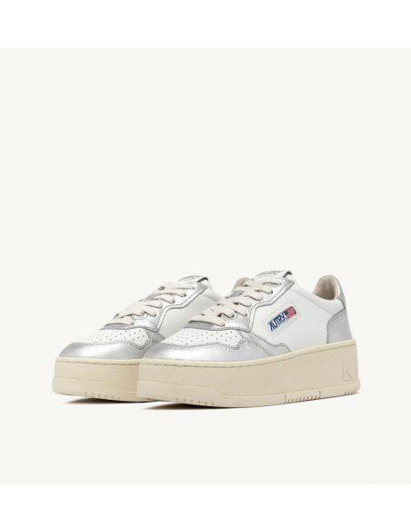 SNEAKERS PLATFORM LOW WOMEN CUIR BLANC ET ARGENT