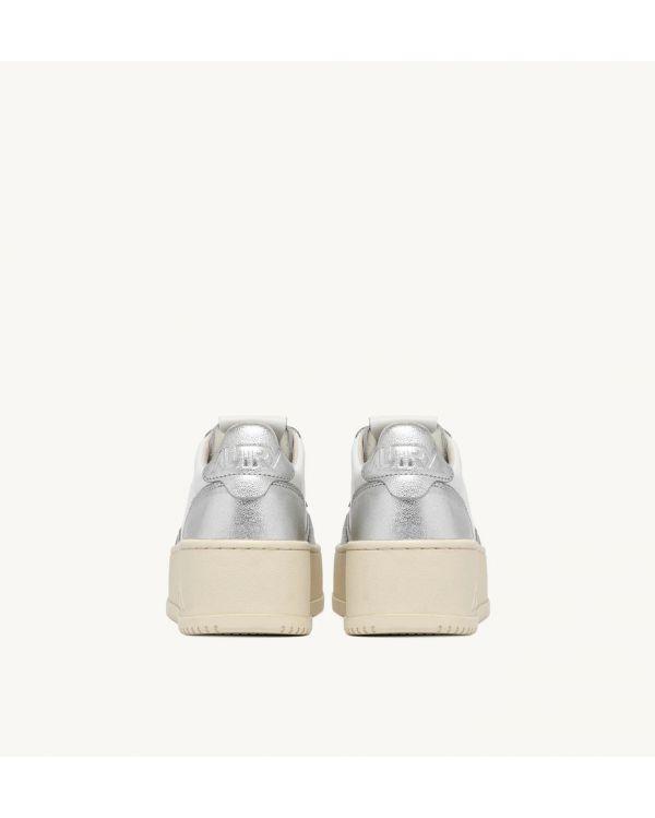SNEAKERS PLATFORM LOW WOMEN CUIR BLANC ET ARGENT