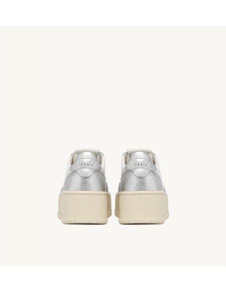 SNEAKERS PLATFORM LOW WOMEN CUIR BLANC ET ARGENT