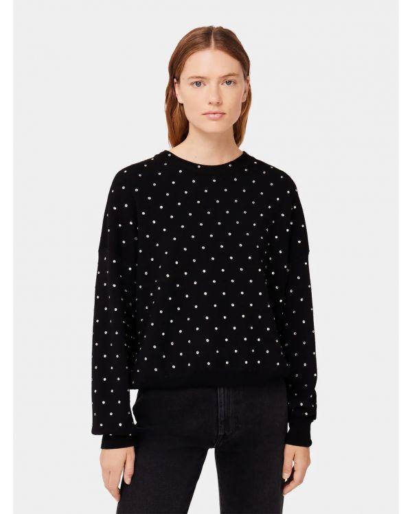 BLACK WOOL SWEATER WITH CRYSTAL DECOR