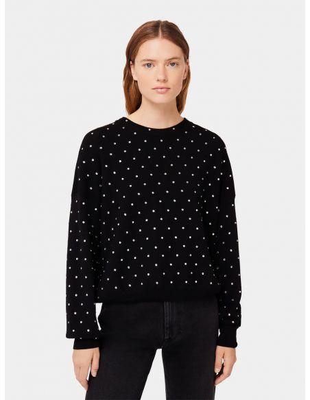 BLACK WOOL SWEATER WITH CRYSTAL DECOR