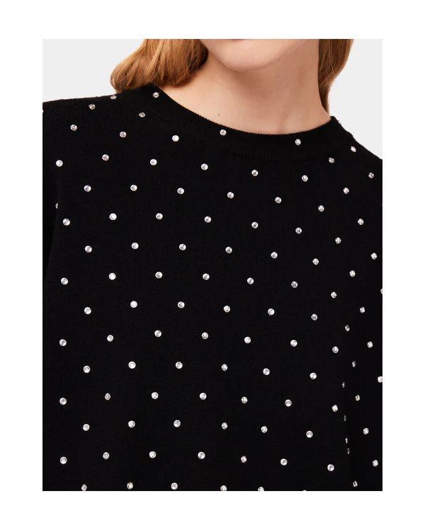 BLACK WOOL SWEATER WITH CRYSTAL DECOR