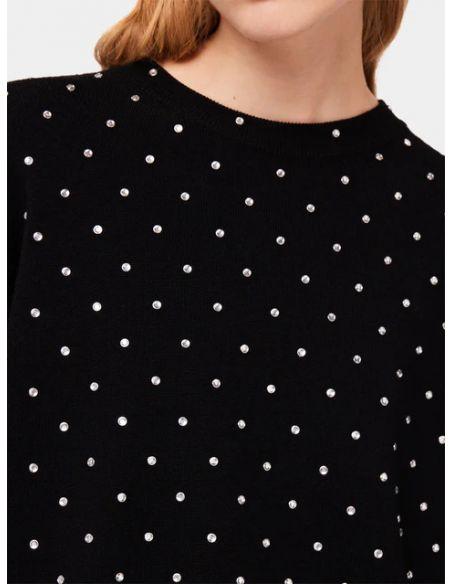 BLACK WOOL SWEATER WITH CRYSTAL DECOR