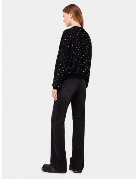 BLACK WOOL SWEATER WITH CRYSTAL DECOR