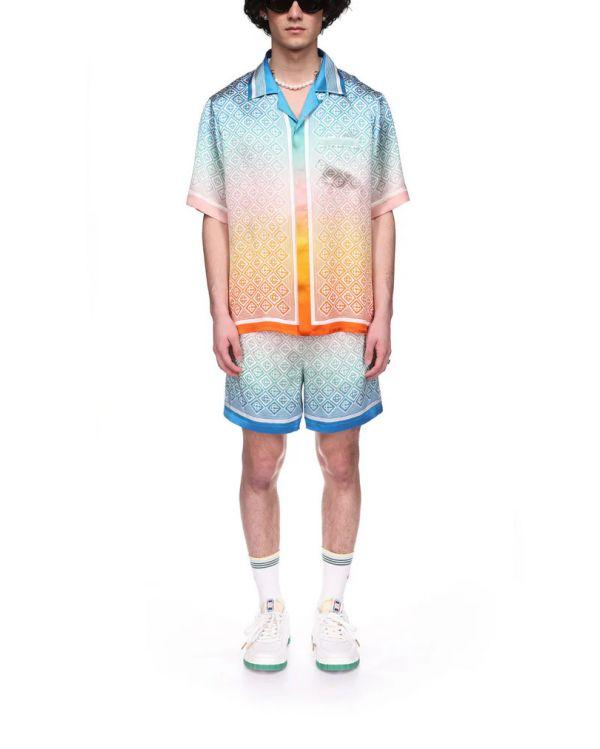 GRADIENT MONOGRAM SILK SHORT SLEEVE SHIRT