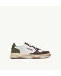 SNEAKERS SUPER VINTAGE LOW LEATHER WHITE, MILITARY GREEN AND BROWN