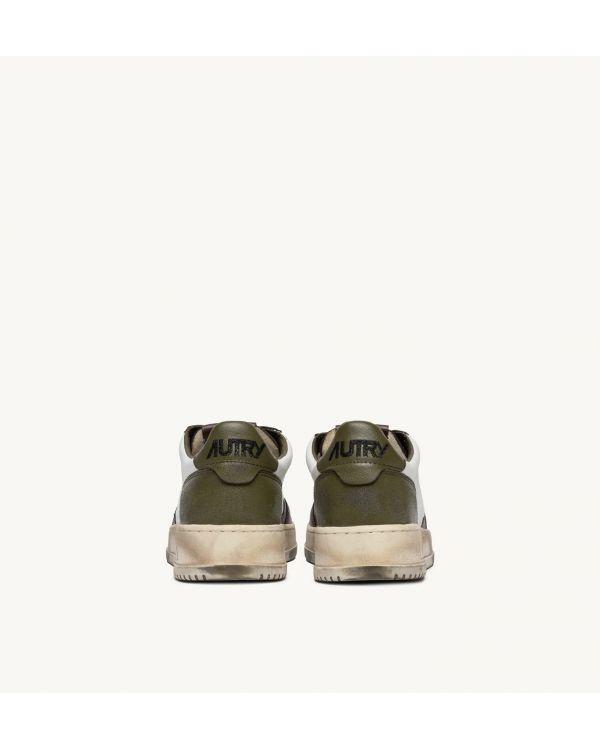 SNEAKERS SUPER VINTAGE LOW LEATHER WHITE, MILITARY GREEN AND BROWN