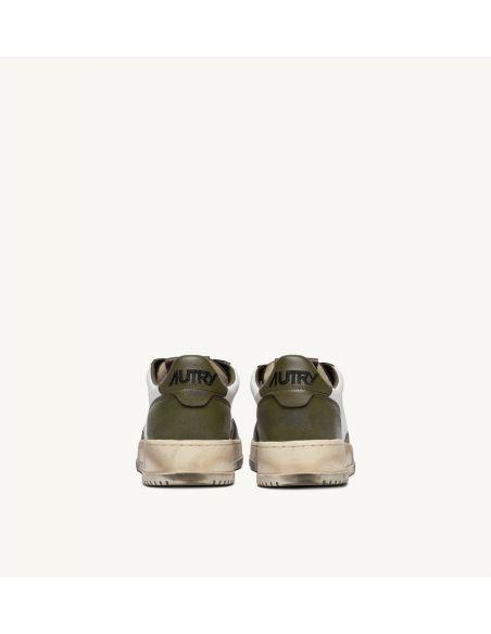 SNEAKERS SUPER VINTAGE LOW LEATHER WHITE, MILITARY GREEN AND BROWN