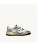 SNEAKERS SUPER VINTAGE LOW WOMEN MESH, LEATHER WHITE AND PASTEL GREEN