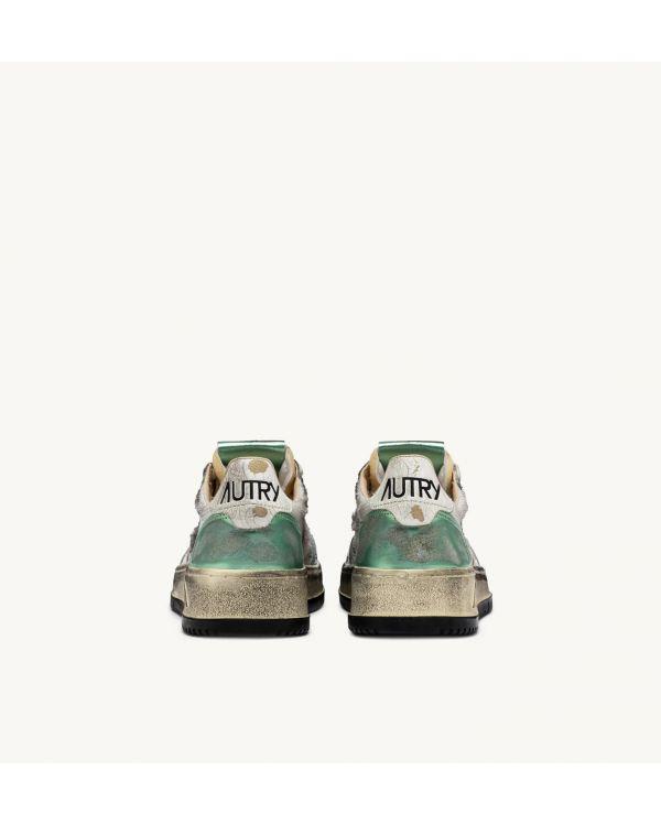 SNEAKERS SUPER VINTAGE LOW WOMEN MESH, LEATHER WHITE AND PASTEL GREEN