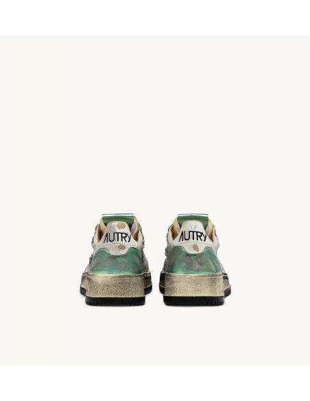 SNEAKERS SUPER VINTAGE LOW WOMEN MESH, LEATHER WHITE AND PASTEL GREEN
