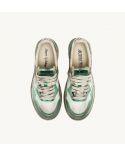 SNEAKERS SUPER VINTAGE LOW WOMEN MESH, LEATHER WHITE AND PASTEL GREEN