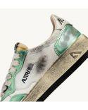 SNEAKERS SUPER VINTAGE LOW WOMEN MESH, LEATHER WHITE AND PASTEL GREEN