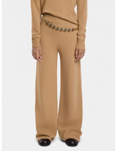 PANTALON EN LAINE ET CACHEMIRE CAMEL