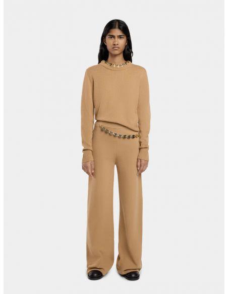 PANTALON EN LAINE ET CACHEMIRE CAMEL