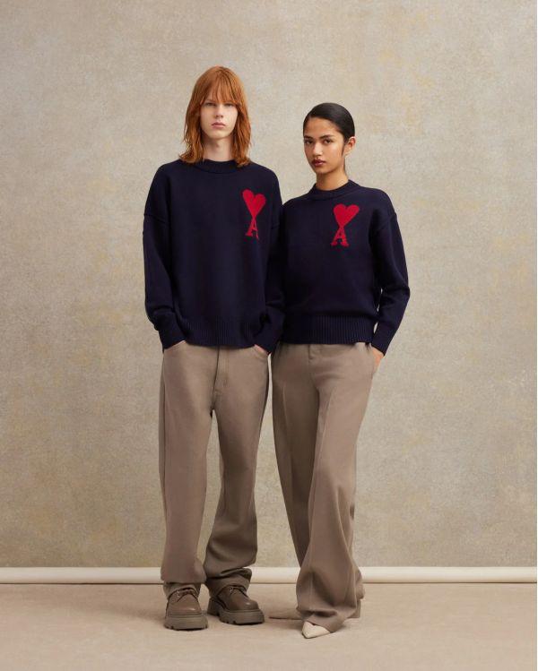 RED MIDNIGHT BLUE HEART FRIEND SWEATER