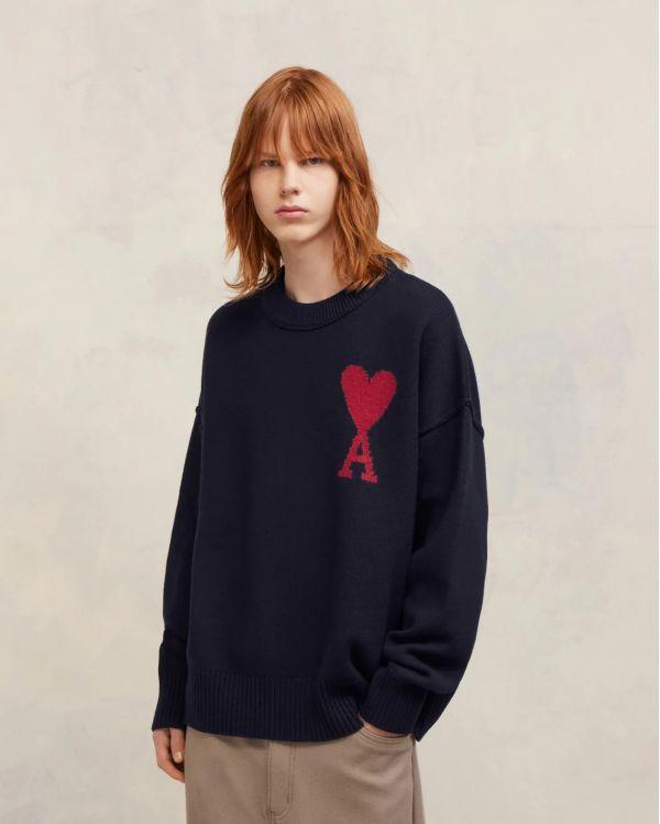RED MIDNIGHT BLUE HEART FRIEND SWEATER