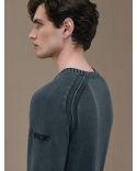 PULL COTTON TECHNO WASH ROUND KNIT BLUE BLACK