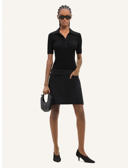 ICONIC BLACK RIBBED KNIT POLO SHIRT