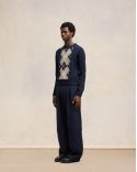 PULL COL ROUND ARGYLE MARINE VERT AQUA