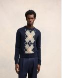 PULL COL ROND ARGYLE MARINE VERT AQUA