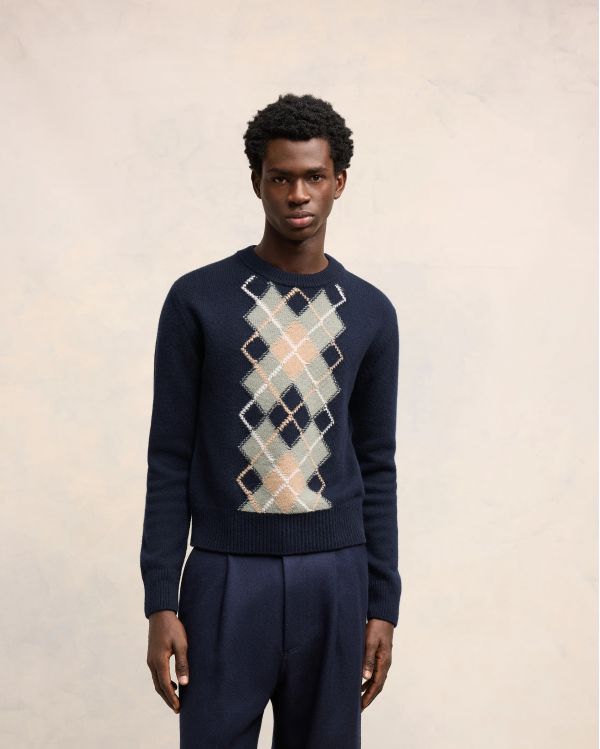 PULL COL ROUND ARGYLE MARINE VERT AQUA