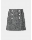 BLACK / WHITE HERRINGBONE WOOL A-LINE MINI SKIRT