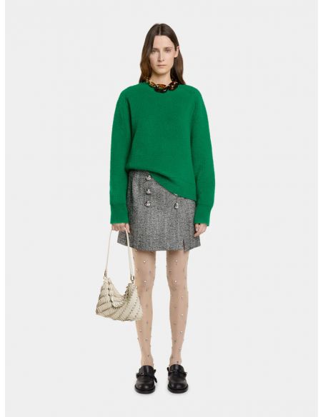 BLACK / WHITE HERRINGBONE WOOL A-LINE MINI SKIRT
