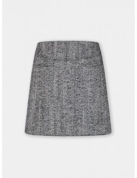 BLACK / WHITE HERRINGBONE WOOL A-LINE MINI SKIRT