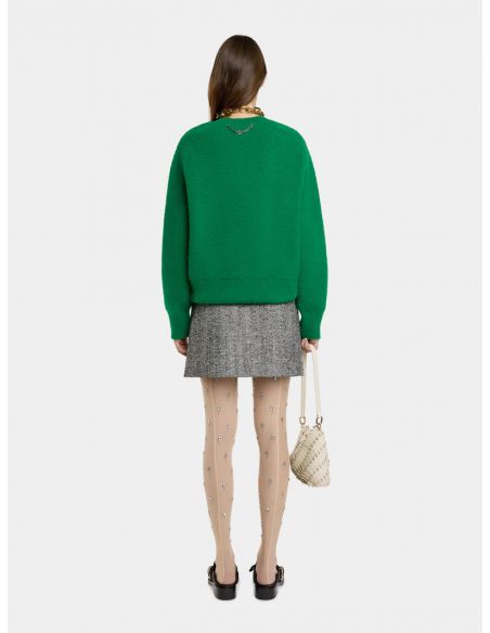 BLACK / WHITE HERRINGBONE WOOL A-LINE MINI SKIRT