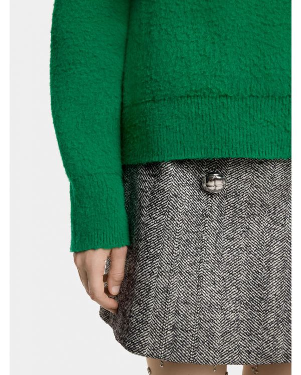 BLACK / WHITE HERRINGBONE WOOL A-LINE MINI SKIRT